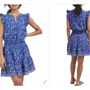 Vineyard Vines floral ruffle sleeve dress in Ocean